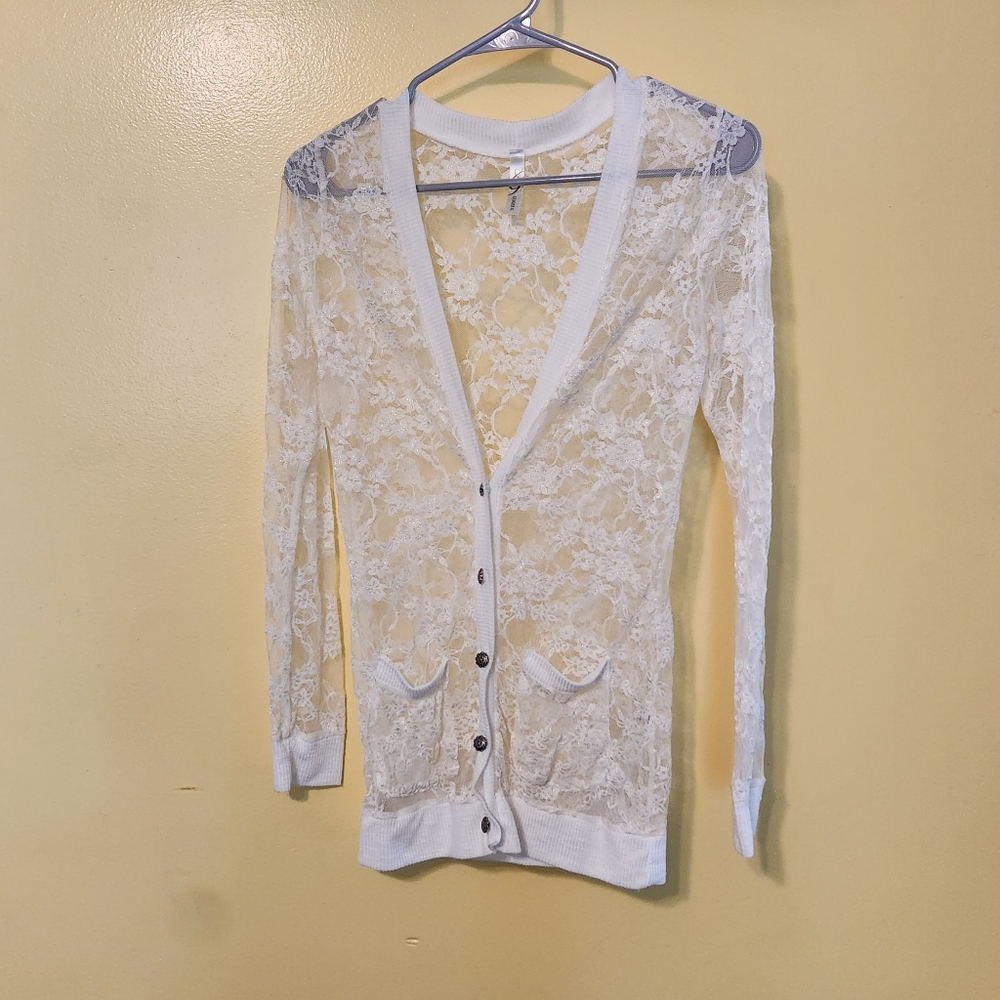 Ginger G women's white lace cardigan. Size medium
